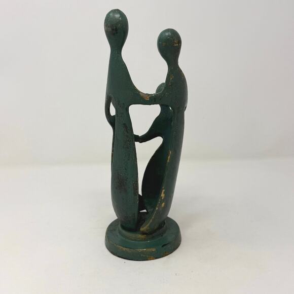 Family Of Four Circle Holding Hands Green Wrought Iron Sculpture Figurine - Picture 3 of 8